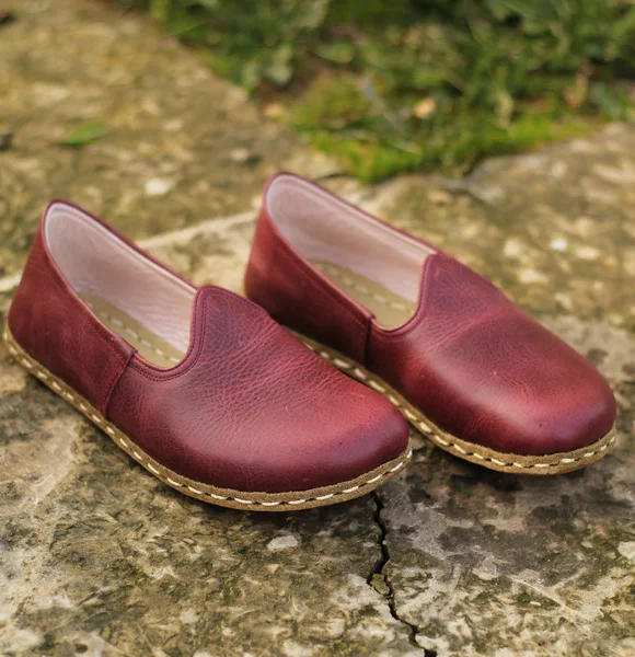 Handmade Women Burgundy Turkish Slip On Shoes