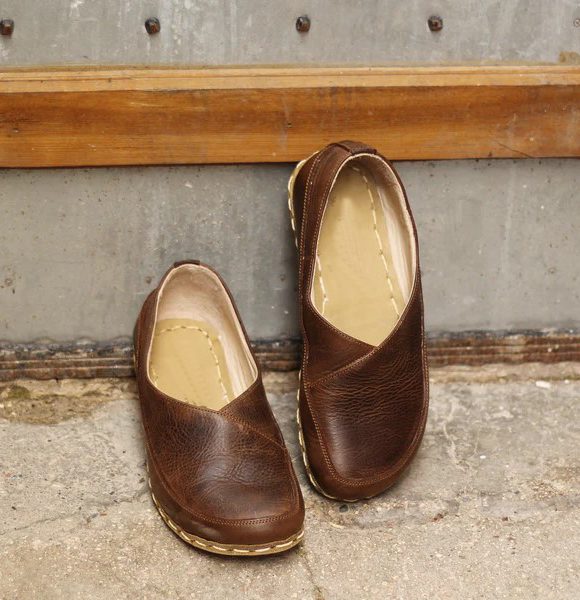 Handmade Women Coffee Brown Barefoot Flat Shoes