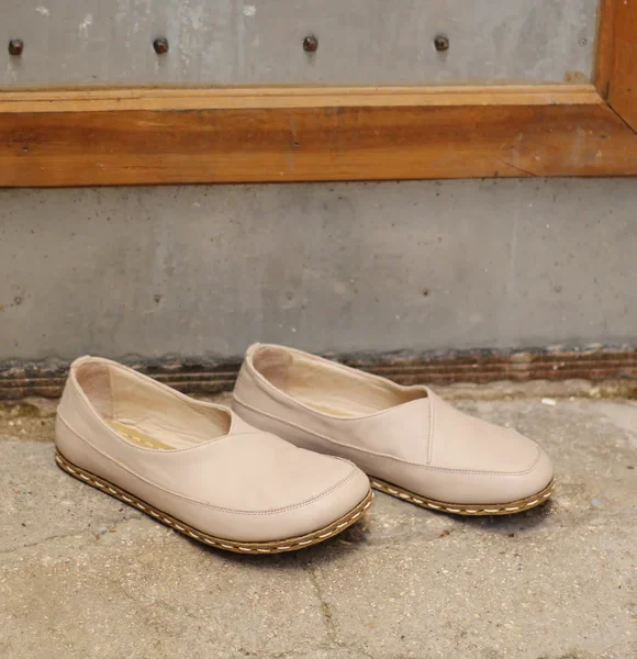 Women Handmade Cream Barefoot Flat Shoes