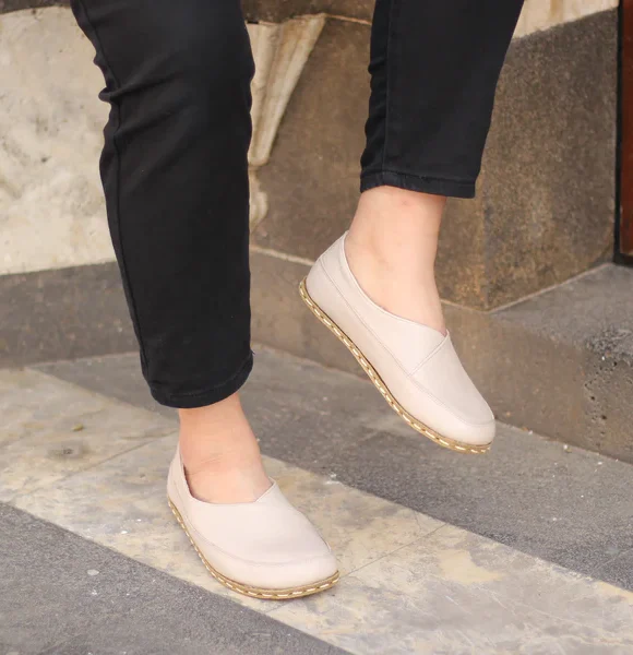 Women Handmade Cream Barefoot Flat Shoes - minimalist shoe
