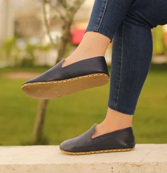 Handmade Women Dark Blue Barefoot Loafers