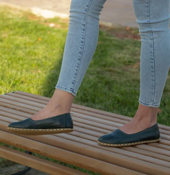 Handmade Women Dark Green Barefoot Ballet Flats