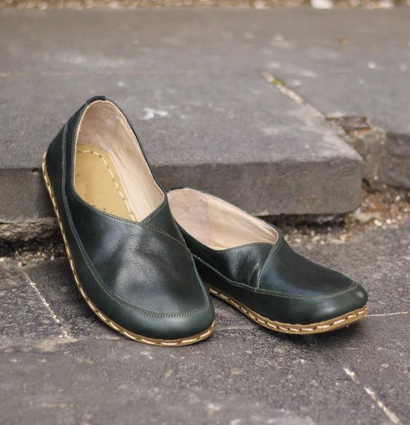 Women Handmade Dark Green Barefoot Flat Shoes