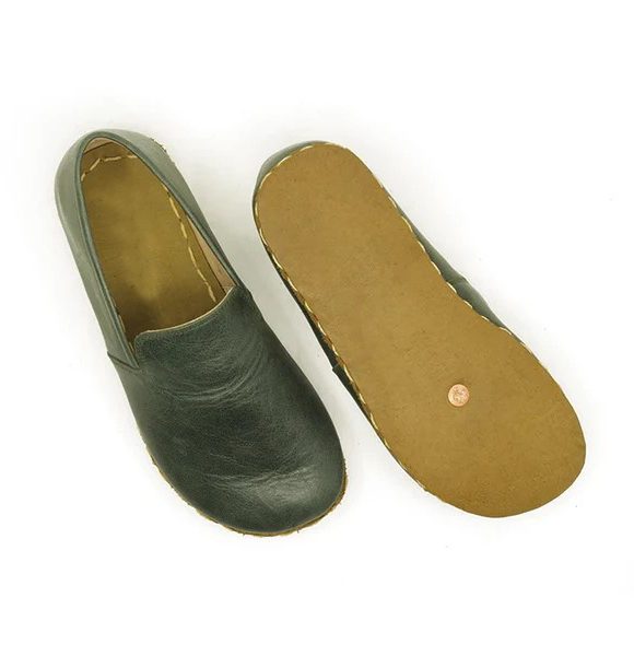 Handmade Women Dark Green Barefoot Loafers