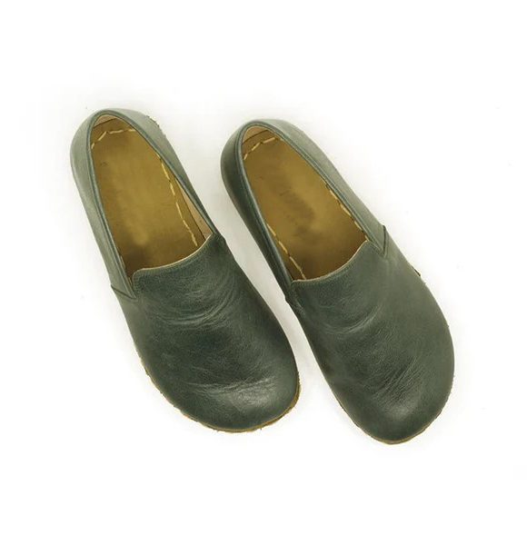 Handmade Women Dark Green Barefoot Loafers