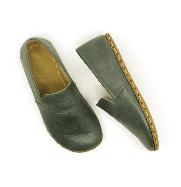 Handmade Women Dark Green Barefoot Loafers