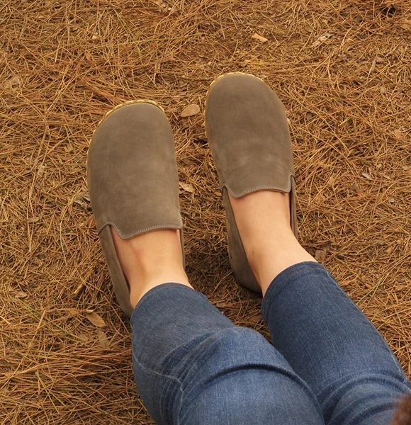 Handmade Women Gray Nubuck Barefoot Loafers