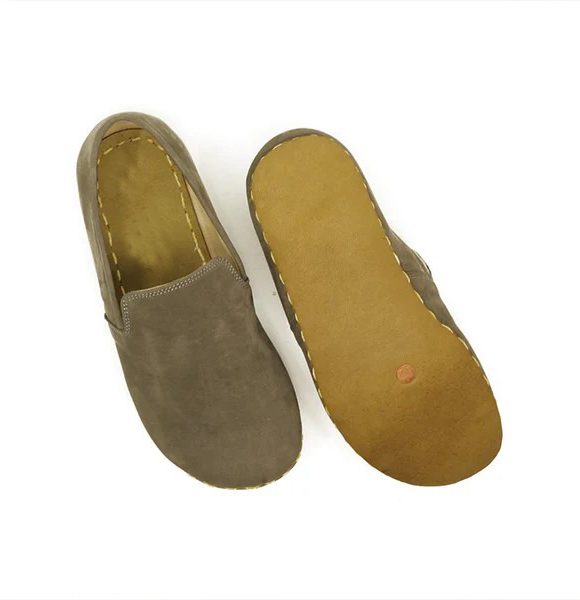 Handmade Women Gray Nubuck Barefoot Loafers