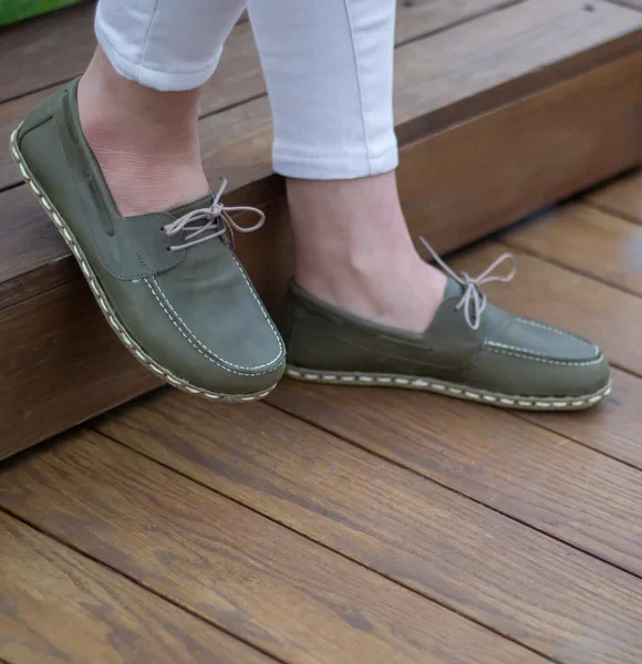 Handmade Women Green Barefoot Boat Shoes