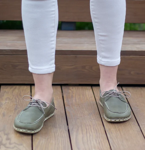 Handmade Women Green Barefoot Boat Shoes