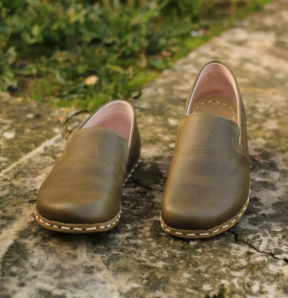 Handmade Women Green Barefoot Loafers