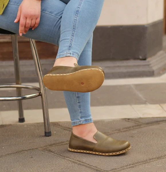 Handmade Women Green Barefoot Loafers