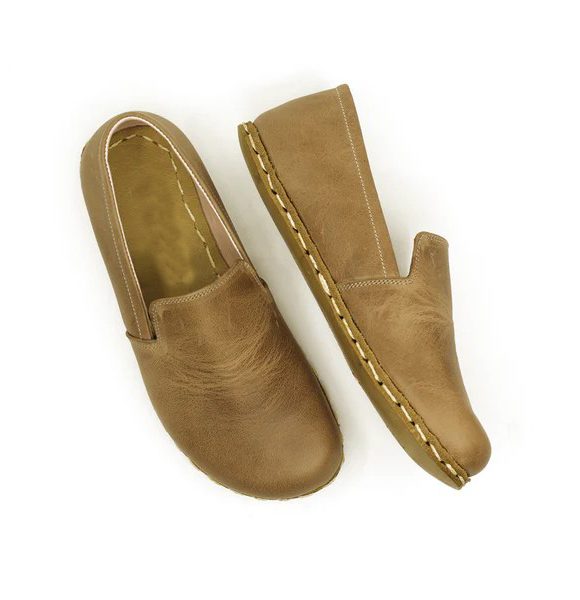 Handmade Women Light Brown Barefoot Loafers