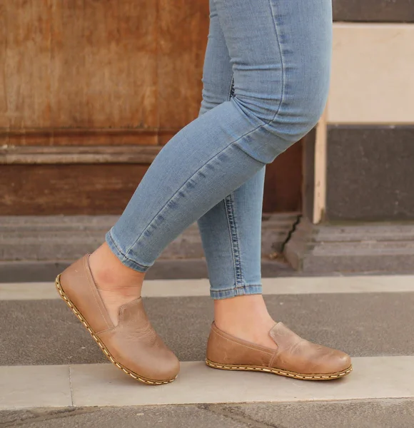 Handmade Women Light Brown Barefoot Loafers