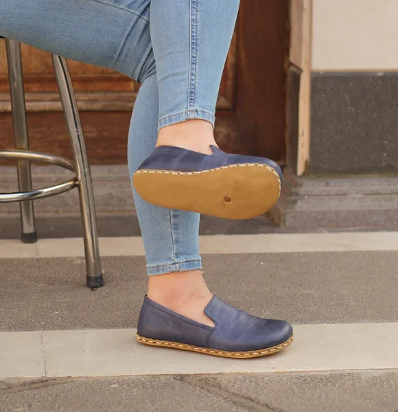 Handmade Women Navy Blue Barefoot Loafers