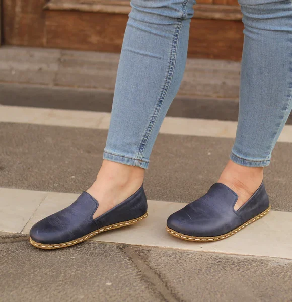 Handmade Women Navy Blue Barefoot Loafers