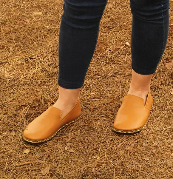 Handmade Women Orange Barefoot Loafers