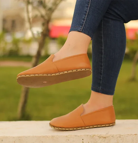 Handmade Women Orange Barefoot Loafers