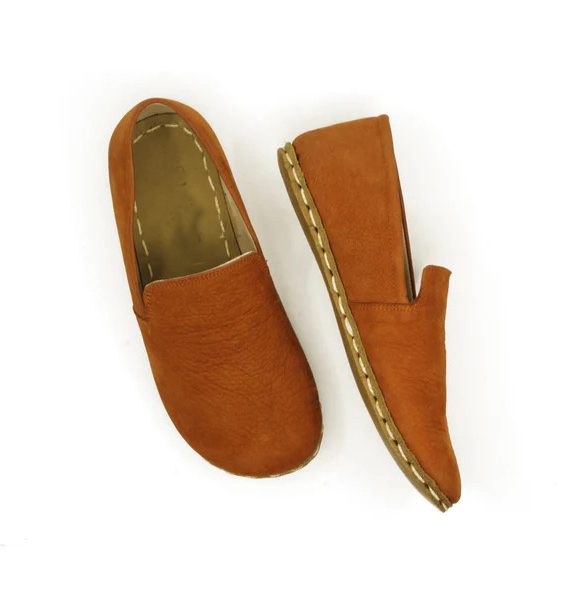 Handmade Women Orange Nubuck Barefoot Loafers