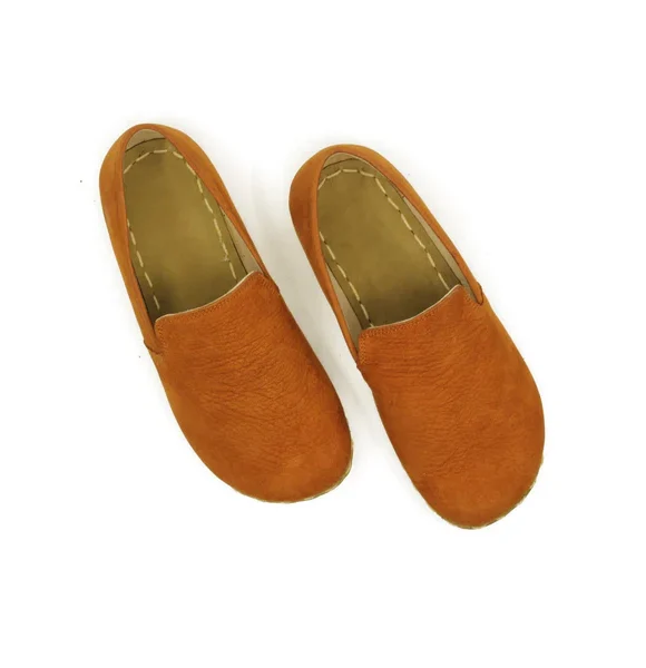 Handmade Women Orange Nubuck Barefoot Loafers