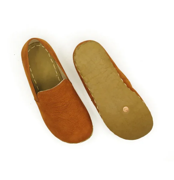 Handmade Women Orange Nubuck Barefoot Loafers