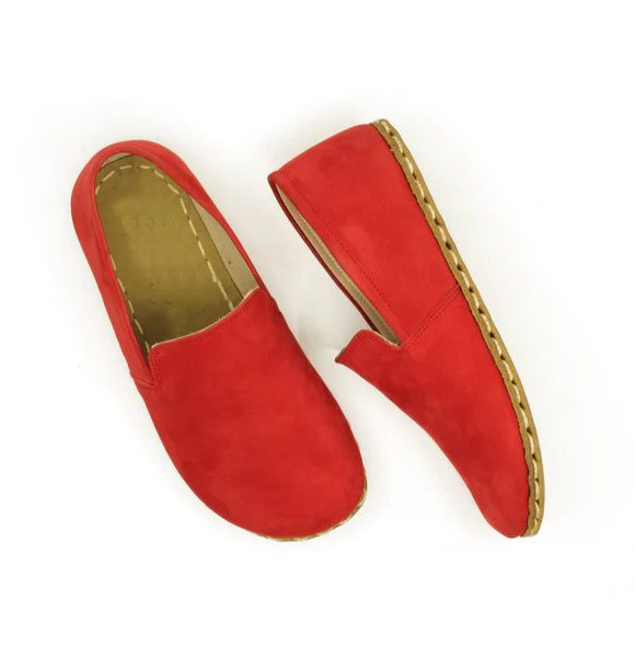 Handmade Women Red Nubuck Barefoot Loafers