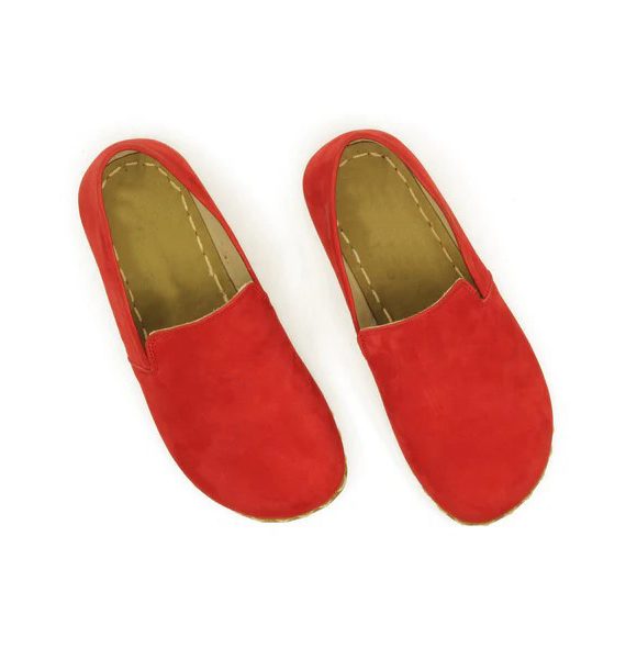 Handmade Women Red Nubuck Barefoot Loafers