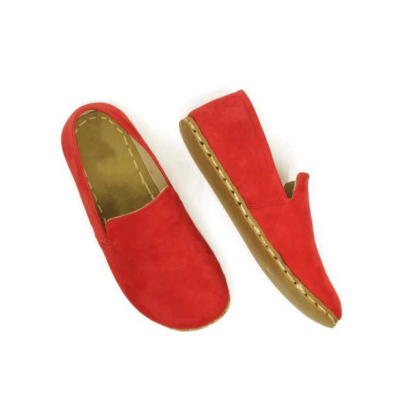 Handmade Women Red Nubuck Barefoot Loafers