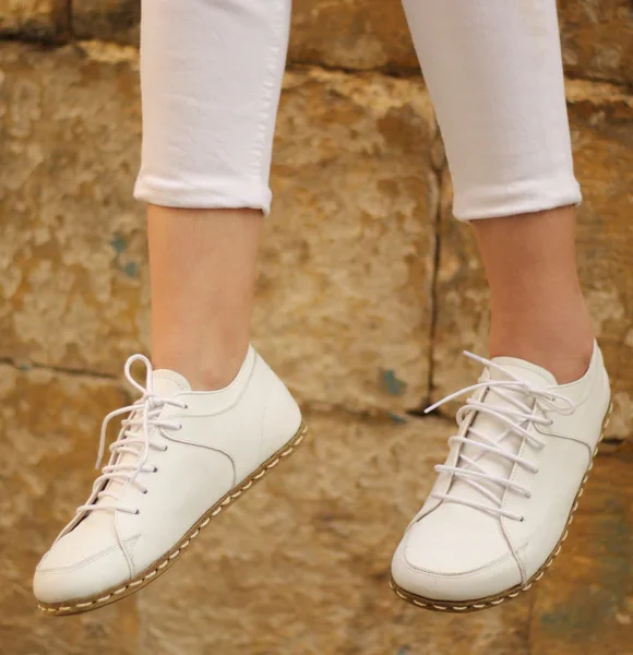 Handmade Women White Barefoot Sneakers