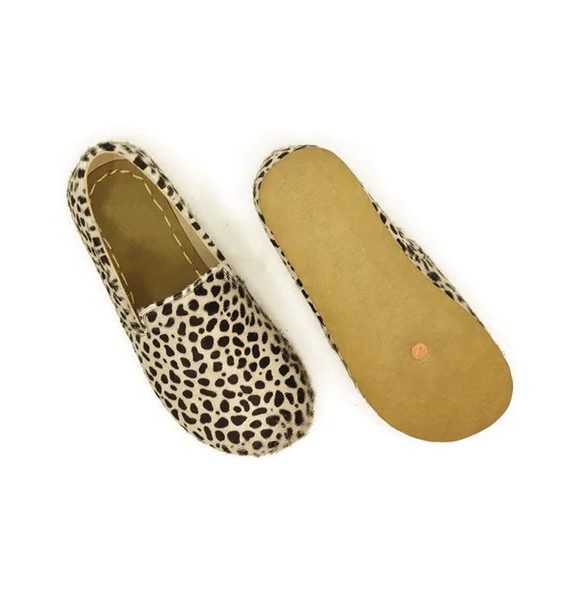 Handmade Women White Leopard Print Barefoot Loafers