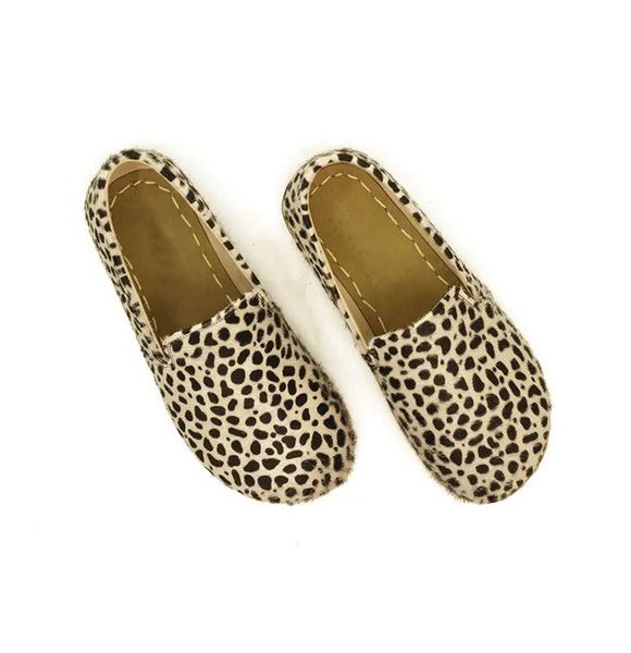 Handmade Women White Leopard Print Barefoot Loafers