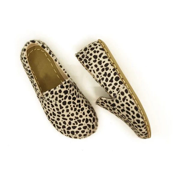 Handmade Women White Leopard Print Barefoot Loafers