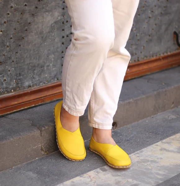 Women Handmade Yellow Barefoot Flat Shoes