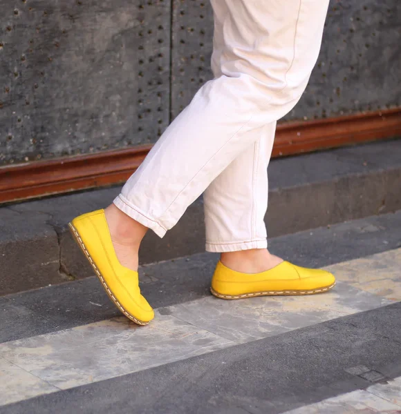 Women Handmade Yellow Barefoot Flat Shoes