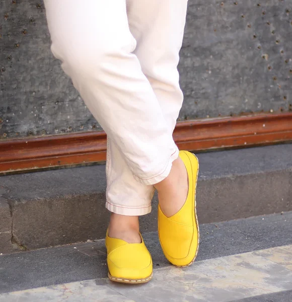 Women Handmade Yellow Barefoot Flat Shoes