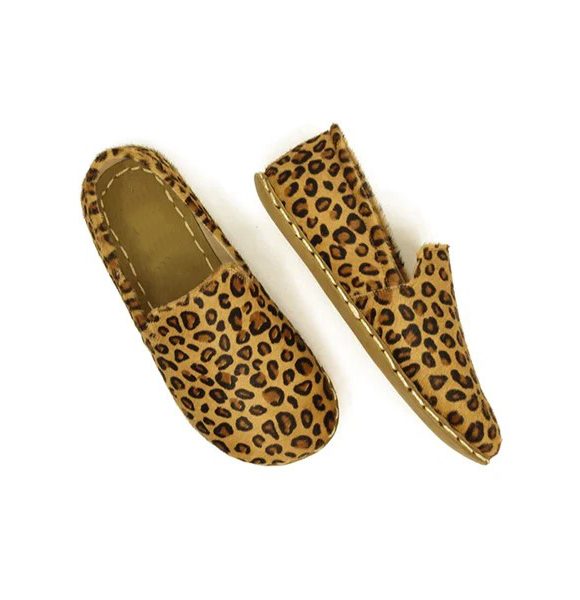 Handmade Women Yellow Leopard Print Barefoot Loafers