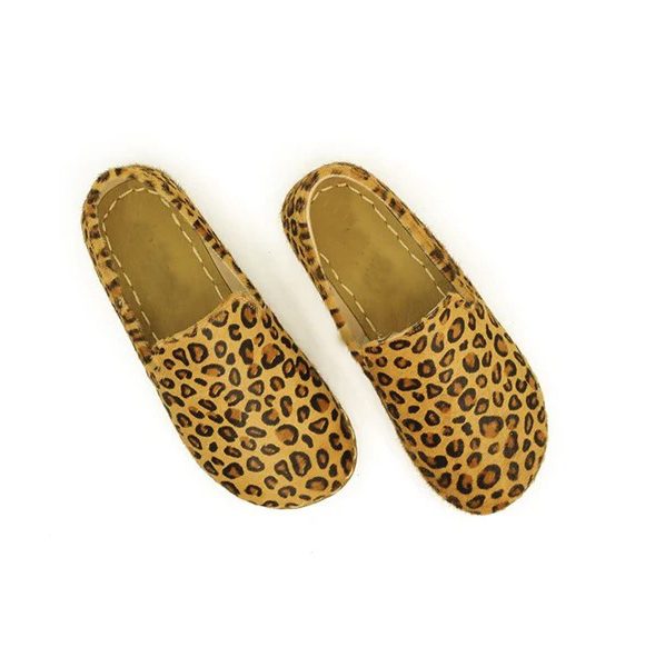 Handmade Women Yellow Leopard Print Barefoot Loafers