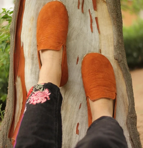 Women-Handmade-Orange-Nubuck-Barefoot-Loafers