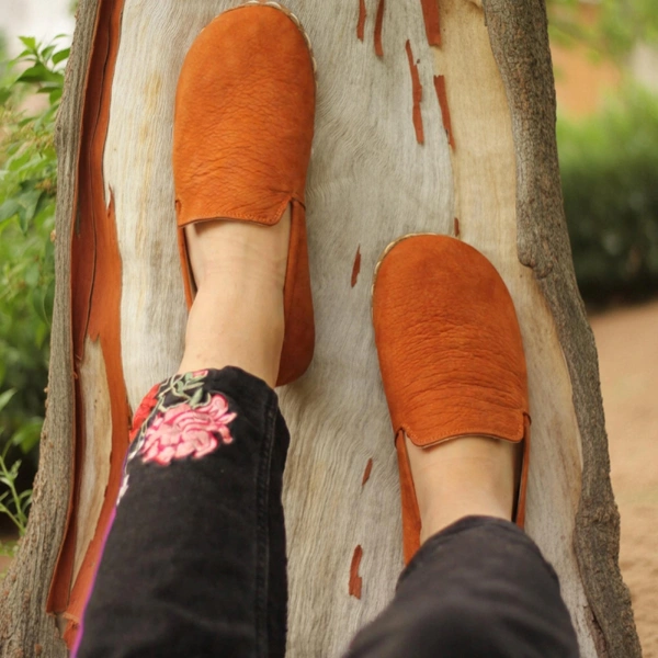 Women-Handmade-Orange-Nubuck-Barefoot-Loafers