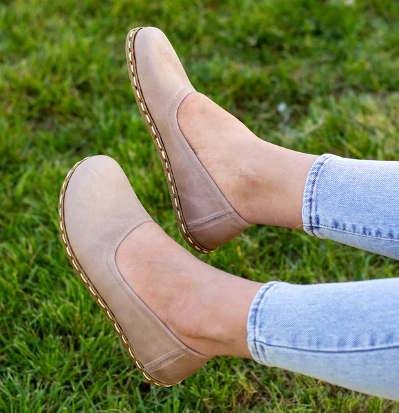 Handmade Women Beige Barefoot Ballet Flats