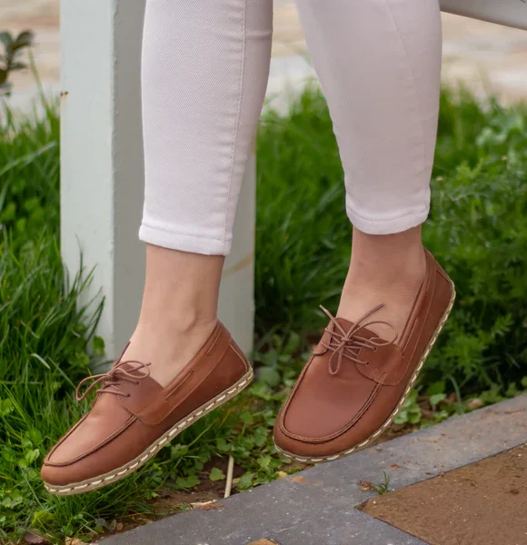 Women Handmade Brown Barefoot Boat Shoes