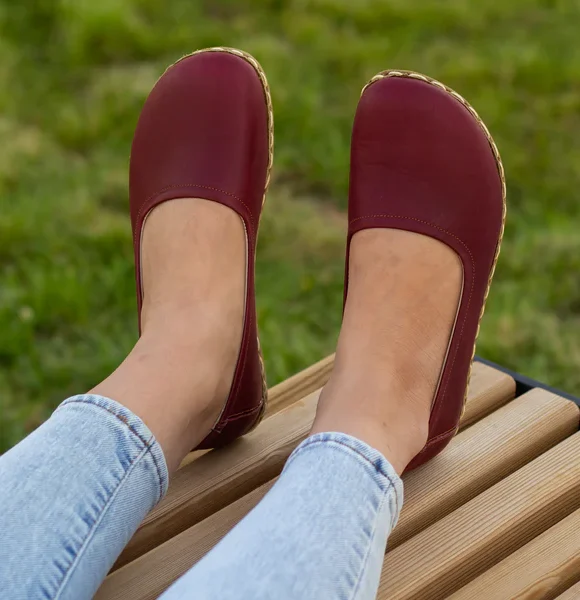 Handmade Women Burgundy Barefoot Ballet Flats