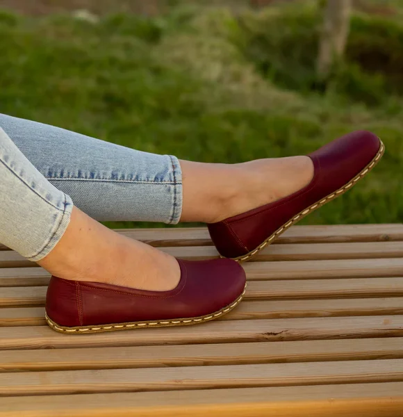 Handmade Women Burgundy Barefoot Ballet Flats