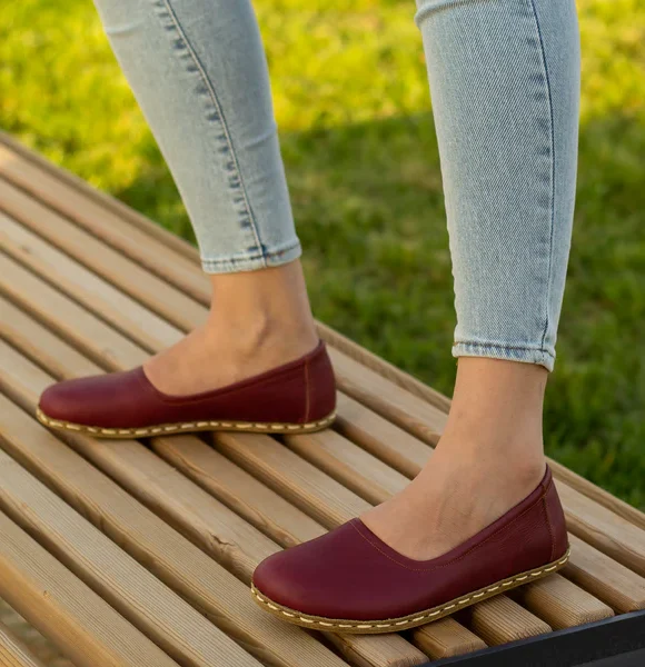 Handmade Women Burgundy Barefoot Ballet Flats