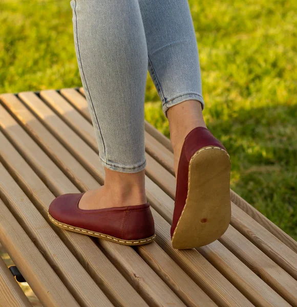 Handmade Women Burgundy Barefoot Ballet Flats