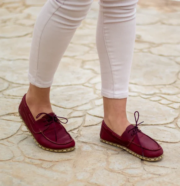 Women Handmade Burgundy Barefoot Boat Shoes