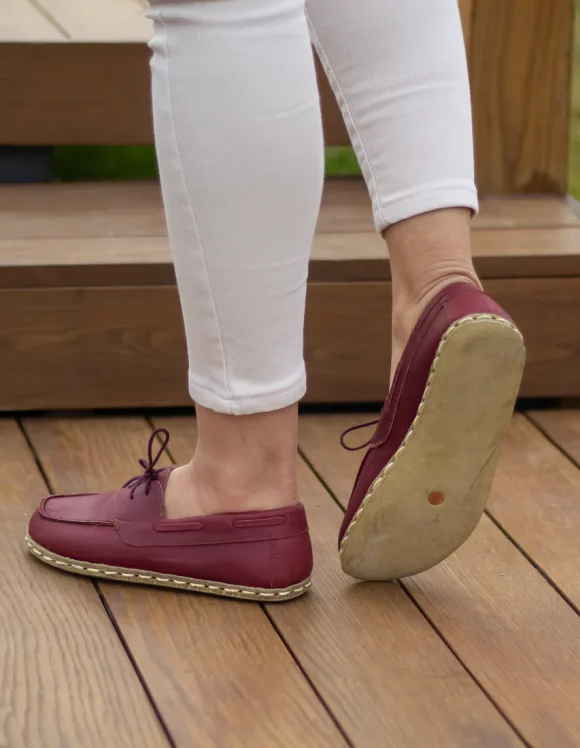 Women Handmade Burgundy Barefoot Boat Shoes