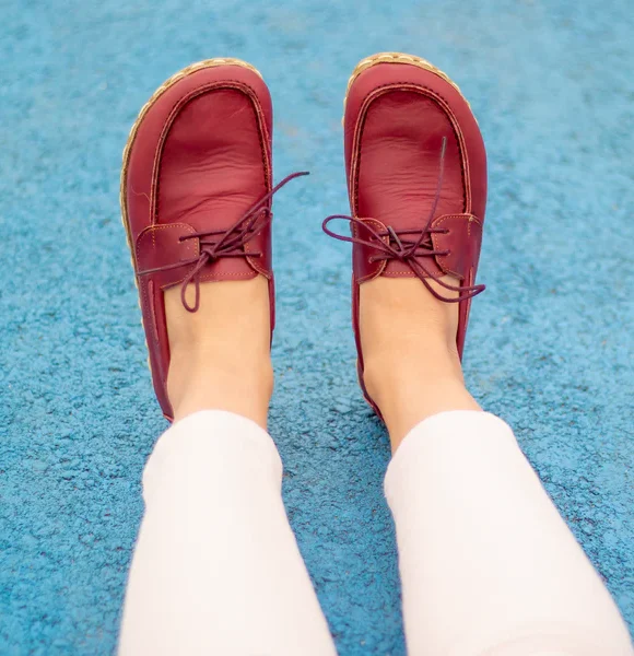 Women Handmade Burgundy Barefoot Boat Shoes