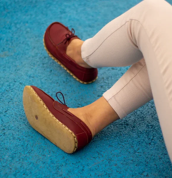 Women Handmade Burgundy Barefoot Boat Shoes