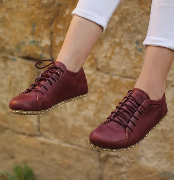 Women Handmade Burgundy Barefoot Sneakers